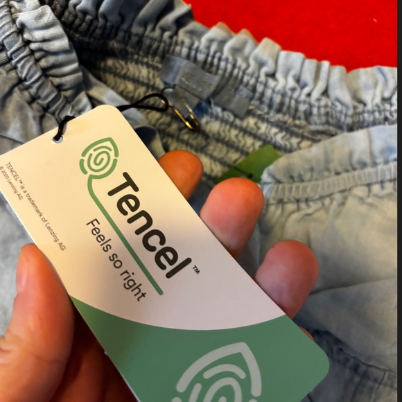 Love Tree baby blue denim boho peasant puff sleeves accent bow bustier top NWT - Picture 7 of 13